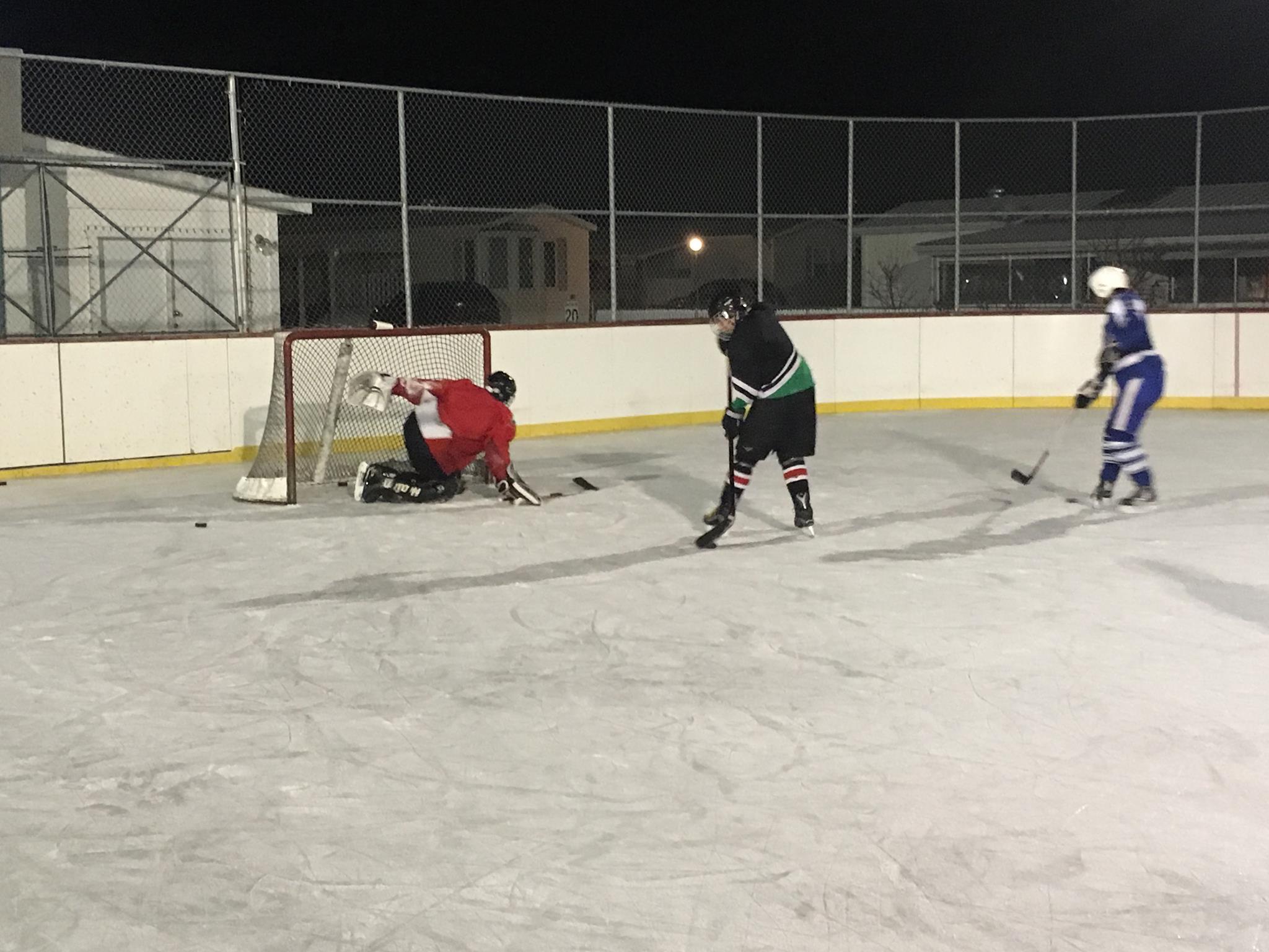 Community members at skating rink event